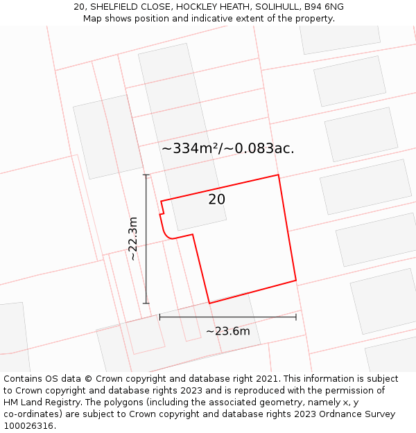 20, SHELFIELD CLOSE, HOCKLEY HEATH, SOLIHULL, B94 6NG: Plot and title map