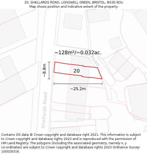 20, SHELLARDS ROAD, LONGWELL GREEN, BRISTOL, BS30 9DU: Plot and title map