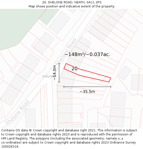 20, SHELONE ROAD, NEATH, SA11 2PS: Plot and title map