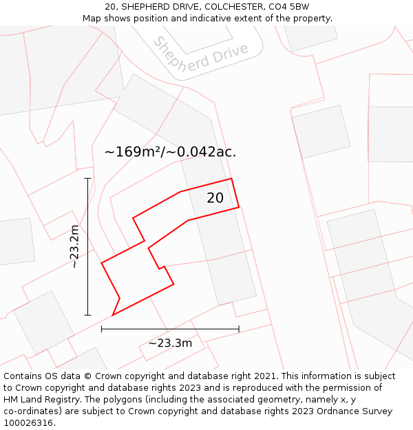 20, SHEPHERD DRIVE, COLCHESTER, CO4 5BW: Plot and title map