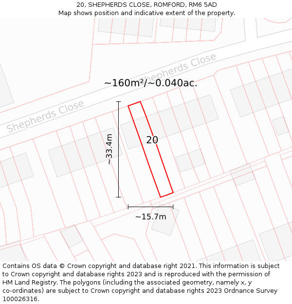 20, SHEPHERDS CLOSE, ROMFORD, RM6 5AD: Plot and title map