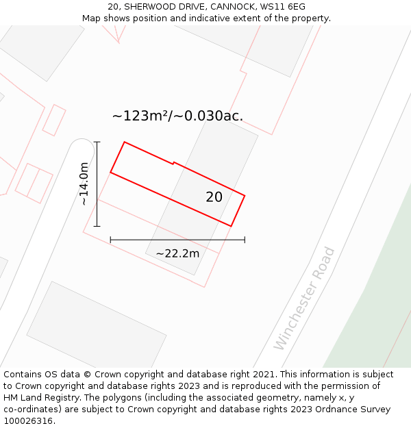 20, SHERWOOD DRIVE, CANNOCK, WS11 6EG: Plot and title map