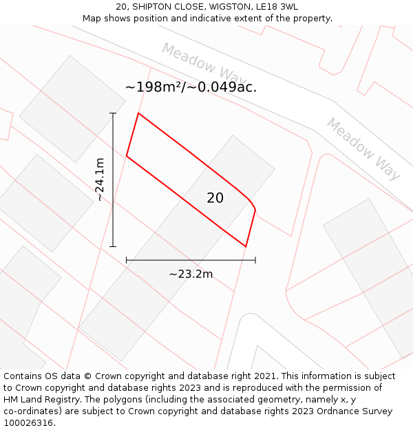 20, SHIPTON CLOSE, WIGSTON, LE18 3WL: Plot and title map