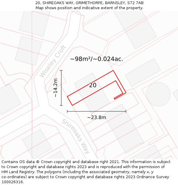 20, SHIREOAKS WAY, GRIMETHORPE, BARNSLEY, S72 7AB: Plot and title map