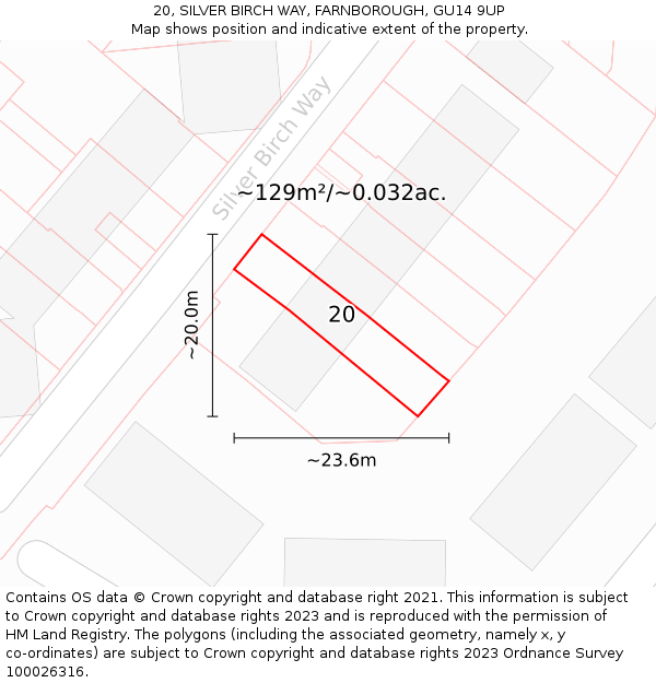 20, SILVER BIRCH WAY, FARNBOROUGH, GU14 9UP: Plot and title map