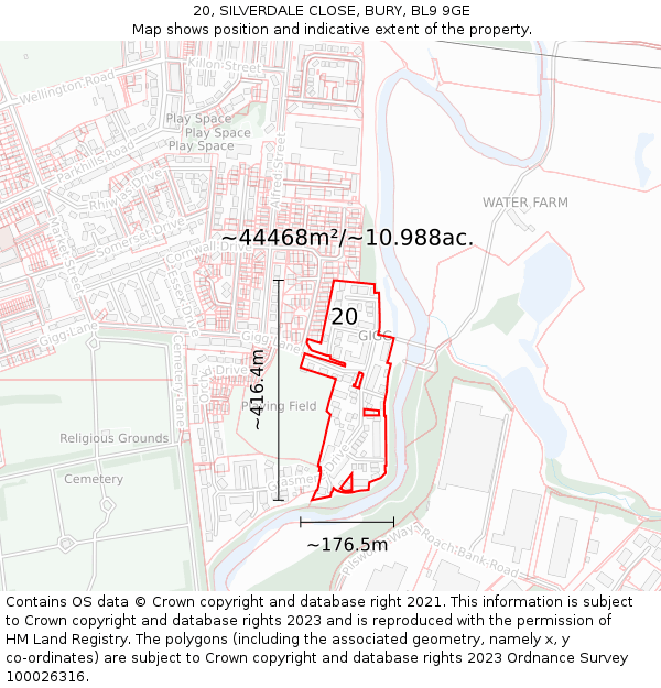 20, SILVERDALE CLOSE, BURY, BL9 9GE: Plot and title map