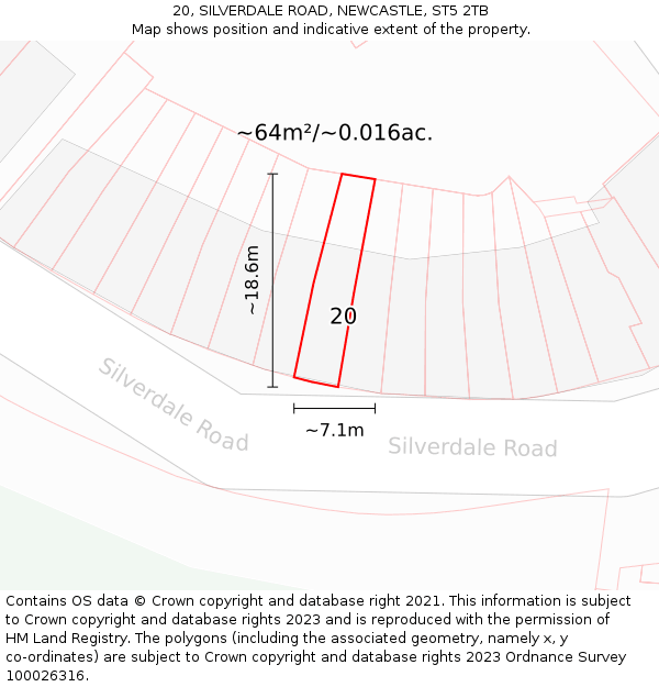20, SILVERDALE ROAD, NEWCASTLE, ST5 2TB: Plot and title map