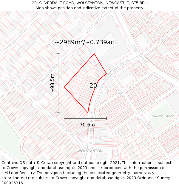 20, SILVERDALE ROAD, WOLSTANTON, NEWCASTLE, ST5 8BH: Plot and title map