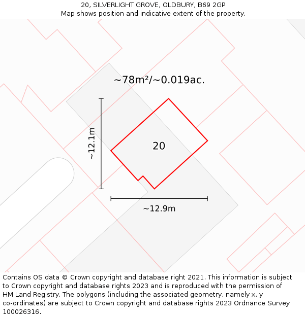 20, SILVERLIGHT GROVE, OLDBURY, B69 2GP: Plot and title map