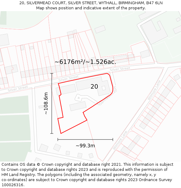 20, SILVERMEAD COURT, SILVER STREET, WYTHALL, BIRMINGHAM, B47 6LN: Plot and title map