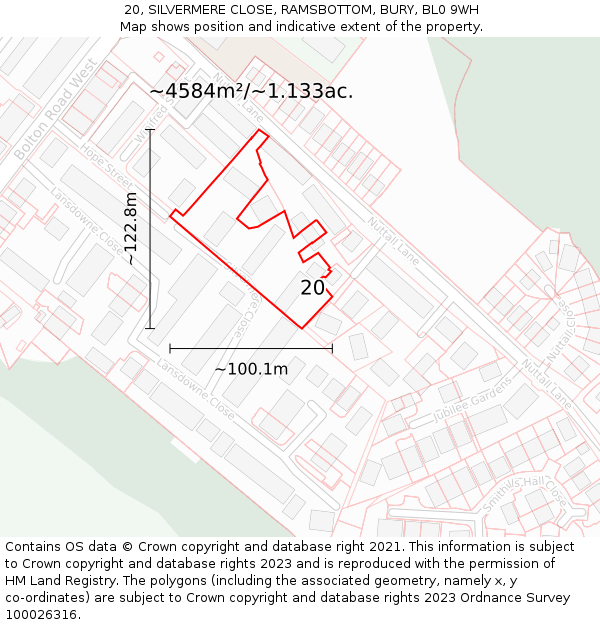 20, SILVERMERE CLOSE, RAMSBOTTOM, BURY, BL0 9WH: Plot and title map