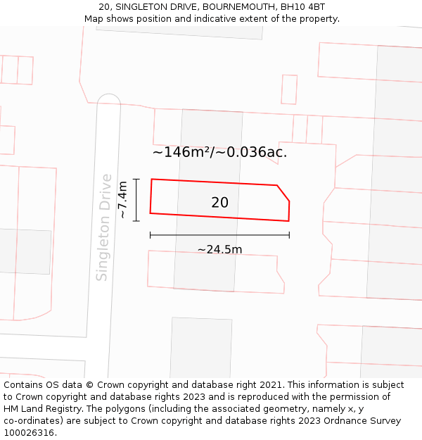 20, SINGLETON DRIVE, BOURNEMOUTH, BH10 4BT: Plot and title map