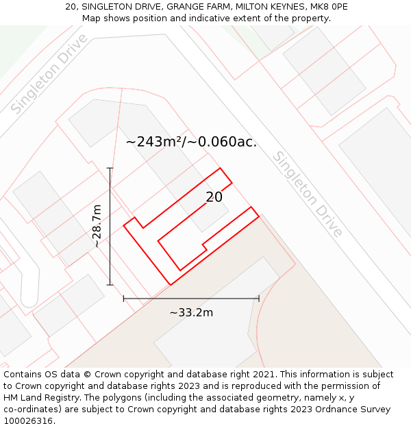 20, SINGLETON DRIVE, GRANGE FARM, MILTON KEYNES, MK8 0PE: Plot and title map