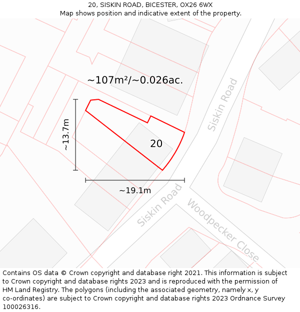 20, SISKIN ROAD, BICESTER, OX26 6WX: Plot and title map