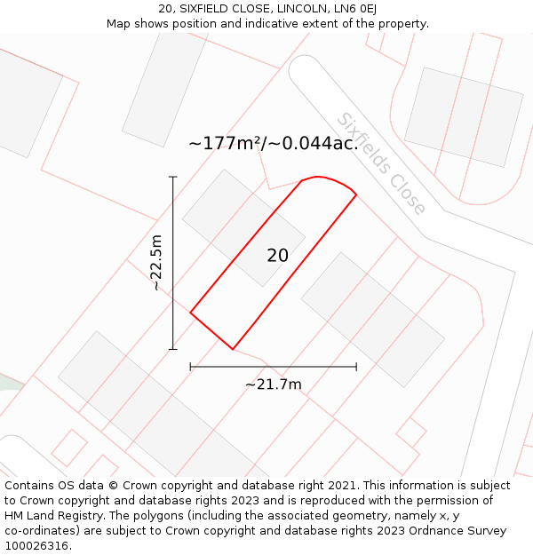 20, SIXFIELD CLOSE, LINCOLN, LN6 0EJ: Plot and title map