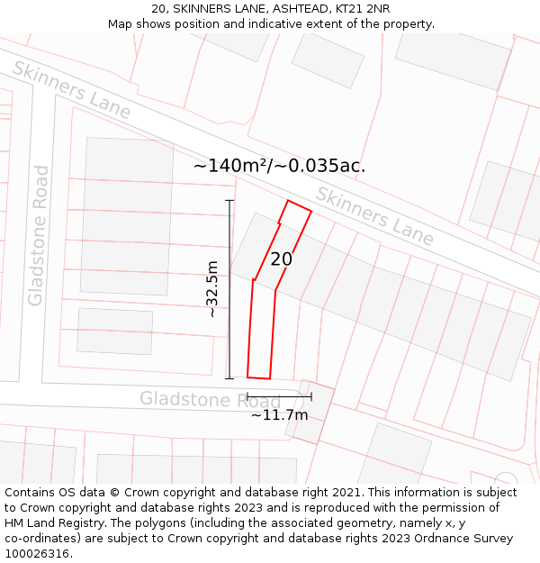 20, SKINNERS LANE, ASHTEAD, KT21 2NR: Plot and title map