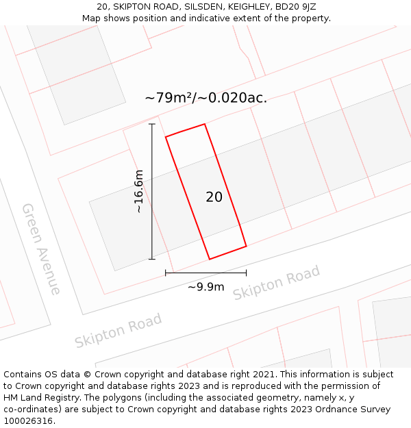 20, SKIPTON ROAD, SILSDEN, KEIGHLEY, BD20 9JZ: Plot and title map