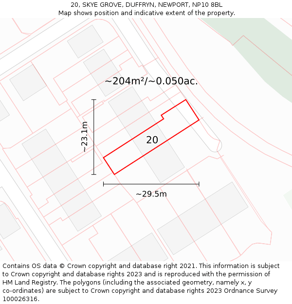 20, SKYE GROVE, DUFFRYN, NEWPORT, NP10 8BL: Plot and title map