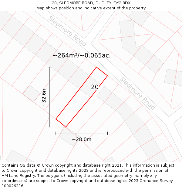 20, SLEDMORE ROAD, DUDLEY, DY2 8DX: Plot and title map