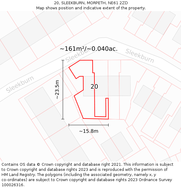 20, SLEEKBURN, MORPETH, NE61 2ZD: Plot and title map