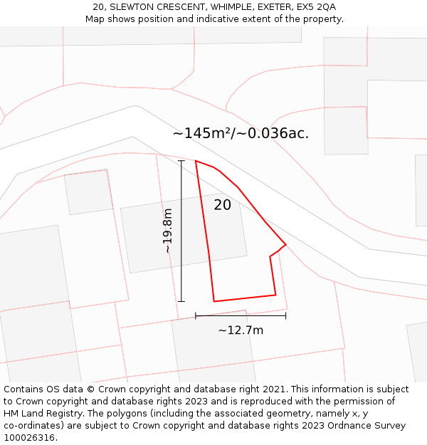 20, SLEWTON CRESCENT, WHIMPLE, EXETER, EX5 2QA: Plot and title map