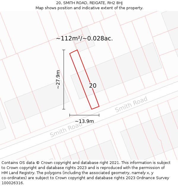 20, SMITH ROAD, REIGATE, RH2 8HJ: Plot and title map