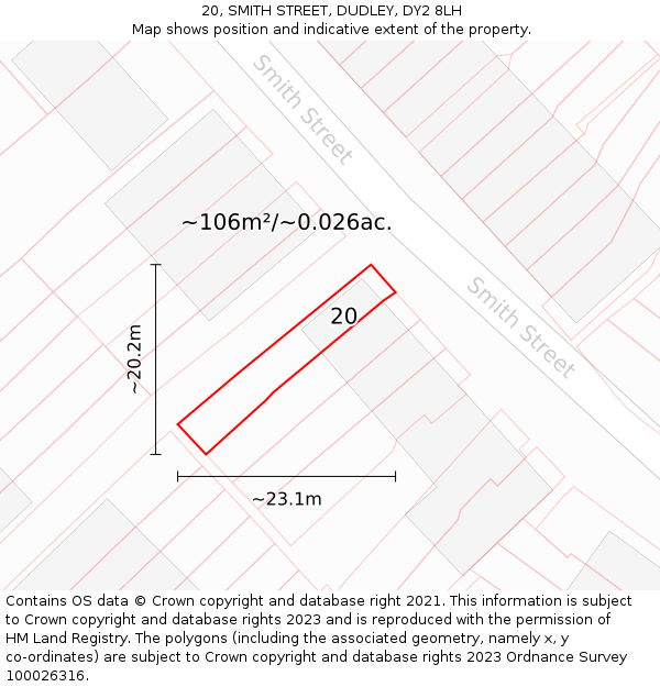 20, SMITH STREET, DUDLEY, DY2 8LH: Plot and title map