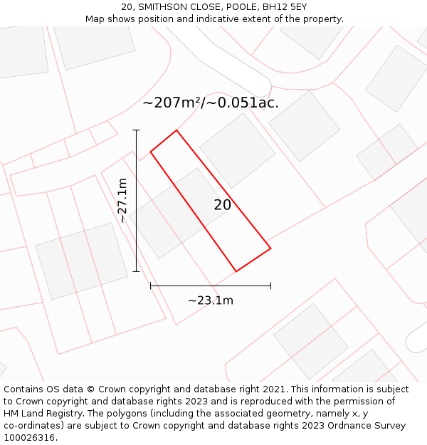 20, SMITHSON CLOSE, POOLE, BH12 5EY: Plot and title map