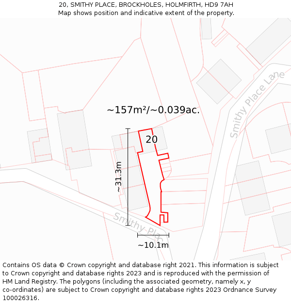 20, SMITHY PLACE, BROCKHOLES, HOLMFIRTH, HD9 7AH: Plot and title map