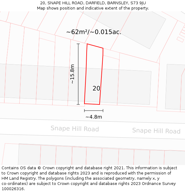 20, SNAPE HILL ROAD, DARFIELD, BARNSLEY, S73 9JU: Plot and title map