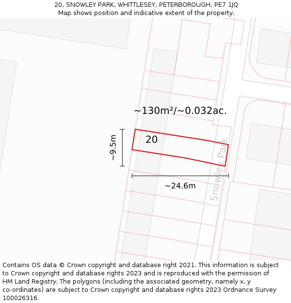 20, SNOWLEY PARK, WHITTLESEY, PETERBOROUGH, PE7 1JQ: Plot and title map