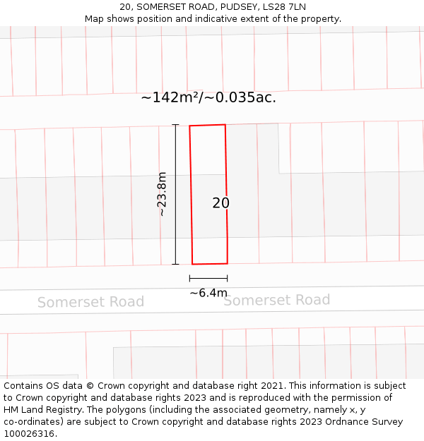 20, SOMERSET ROAD, PUDSEY, LS28 7LN: Plot and title map
