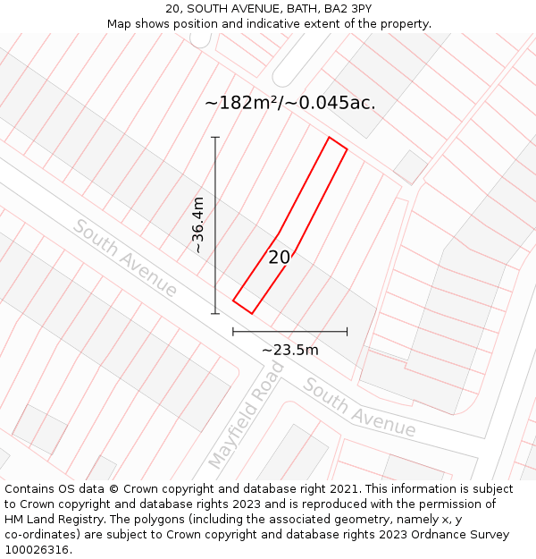 20, SOUTH AVENUE, BATH, BA2 3PY: Plot and title map