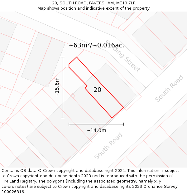 20, SOUTH ROAD, FAVERSHAM, ME13 7LR: Plot and title map