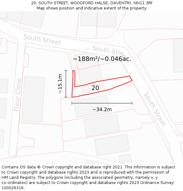 20, SOUTH STREET, WOODFORD HALSE, DAVENTRY, NN11 3RF: Plot and title map