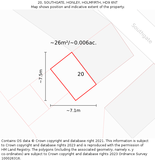 20, SOUTHGATE, HONLEY, HOLMFIRTH, HD9 6NT: Plot and title map
