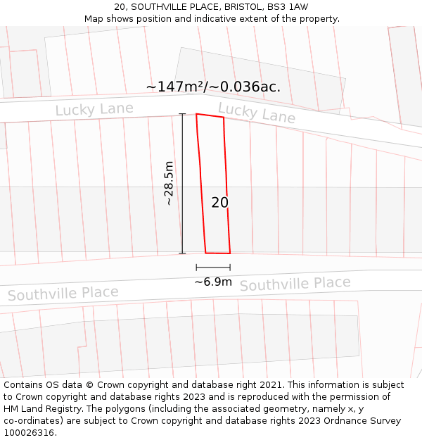 20, SOUTHVILLE PLACE, BRISTOL, BS3 1AW: Plot and title map