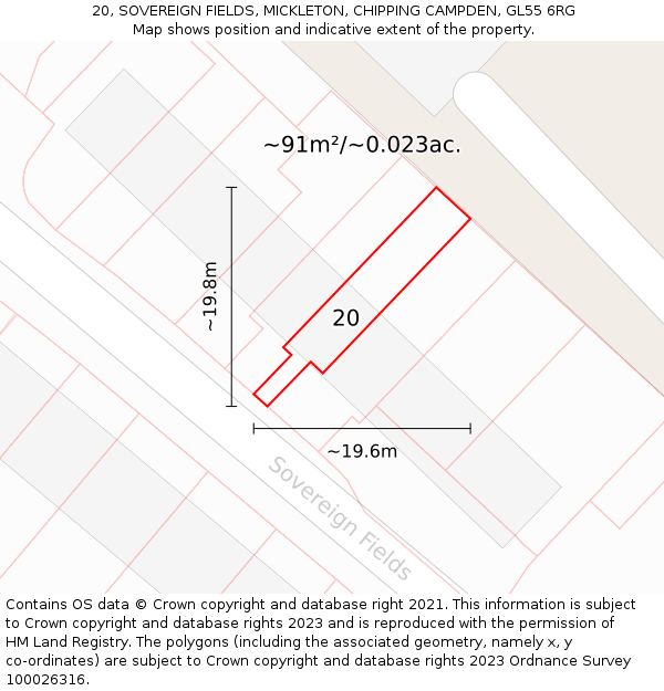 20, SOVEREIGN FIELDS, MICKLETON, CHIPPING CAMPDEN, GL55 6RG: Plot and title map