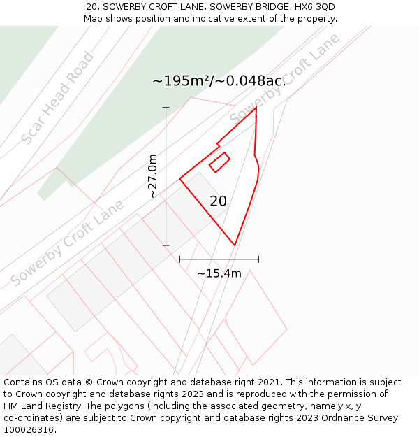 20, SOWERBY CROFT LANE, SOWERBY BRIDGE, HX6 3QD: Plot and title map