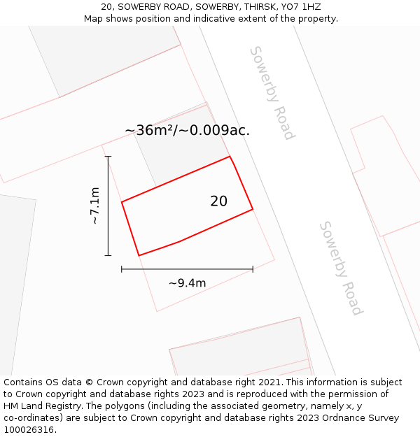 20, SOWERBY ROAD, SOWERBY, THIRSK, YO7 1HZ: Plot and title map
