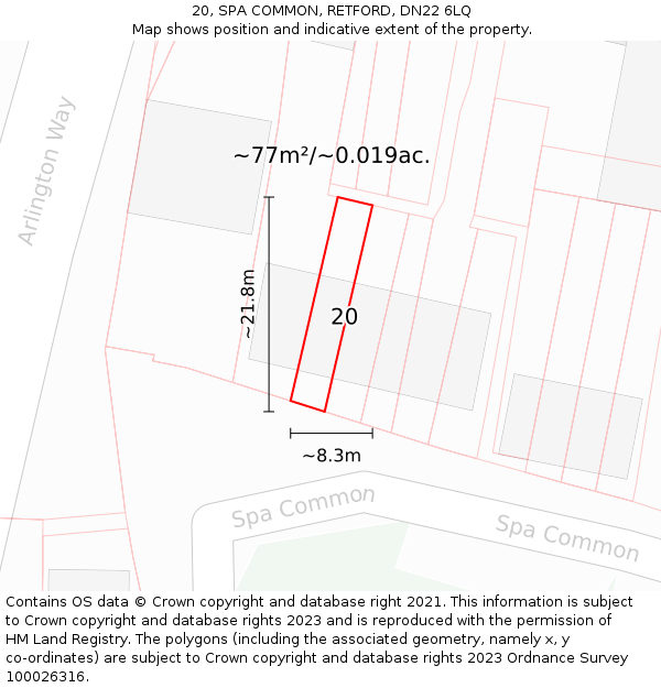 20, SPA COMMON, RETFORD, DN22 6LQ: Plot and title map
