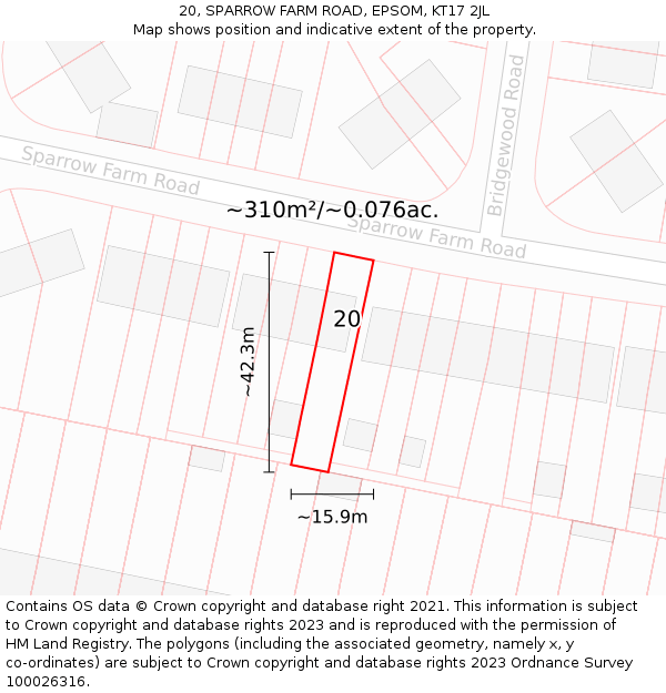 20, SPARROW FARM ROAD, EPSOM, KT17 2JL: Plot and title map
