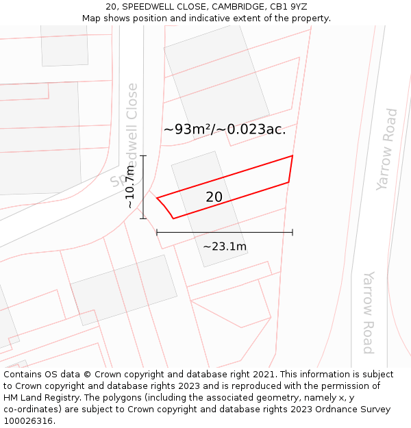 20, SPEEDWELL CLOSE, CAMBRIDGE, CB1 9YZ: Plot and title map