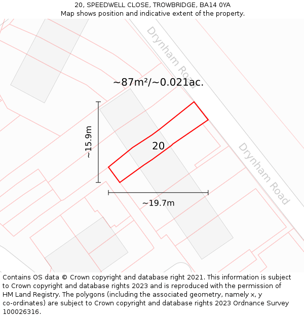 20, SPEEDWELL CLOSE, TROWBRIDGE, BA14 0YA: Plot and title map