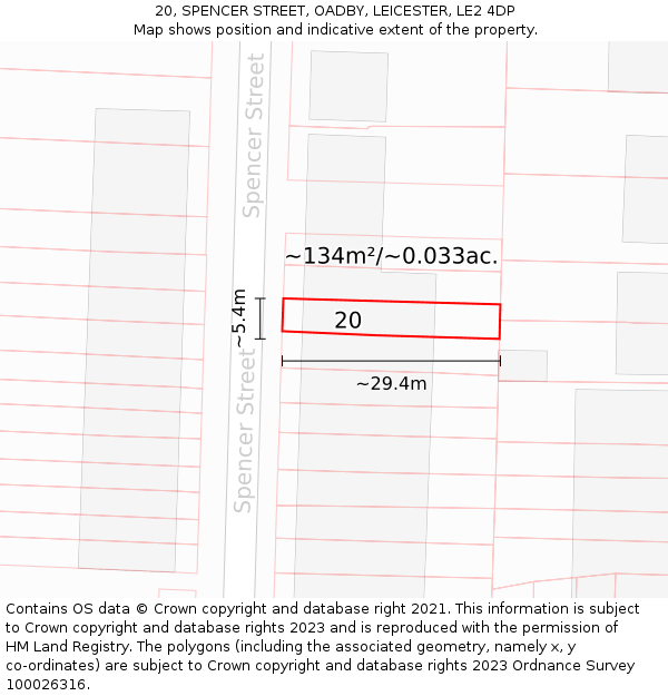 20, SPENCER STREET, OADBY, LEICESTER, LE2 4DP: Plot and title map