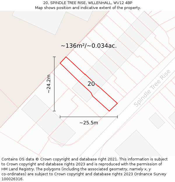 20, SPINDLE TREE RISE, WILLENHALL, WV12 4BP: Plot and title map