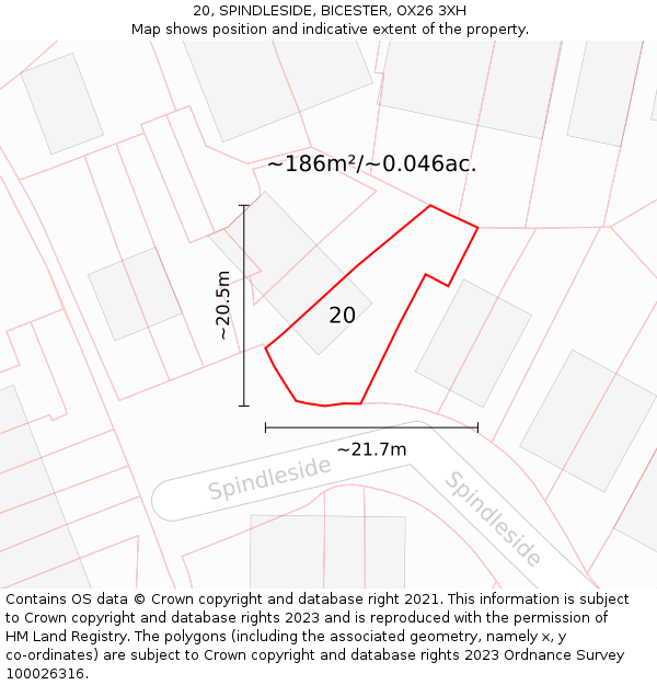 20, SPINDLESIDE, BICESTER, OX26 3XH: Plot and title map