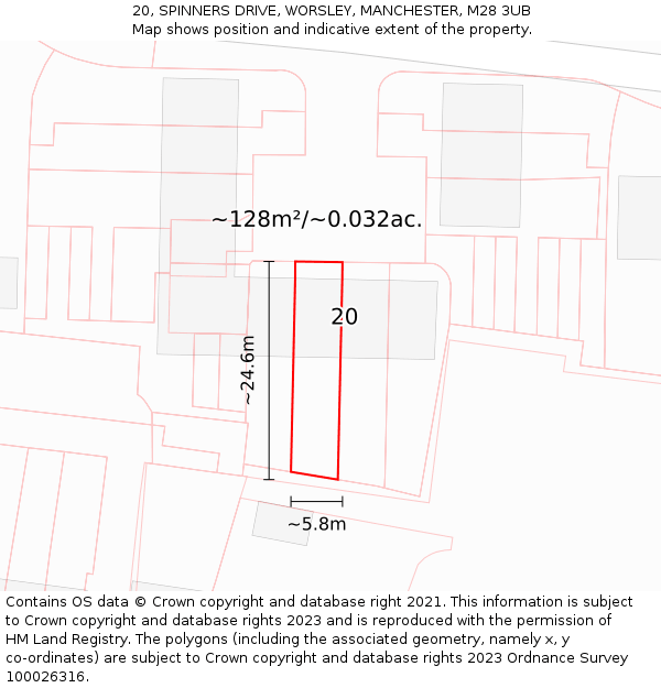 20, SPINNERS DRIVE, WORSLEY, MANCHESTER, M28 3UB: Plot and title map