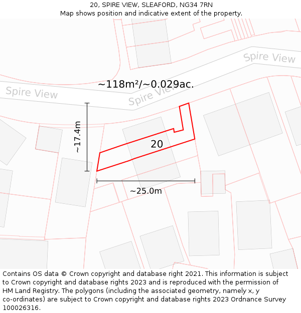 20, SPIRE VIEW, SLEAFORD, NG34 7RN: Plot and title map