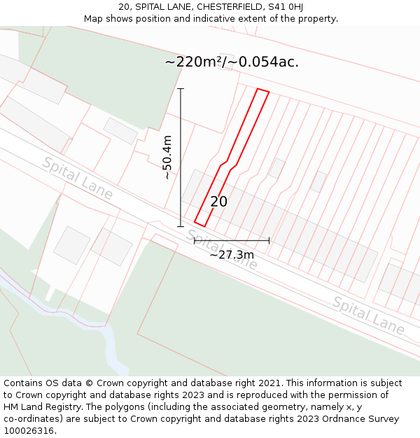 20, SPITAL LANE, CHESTERFIELD, S41 0HJ: Plot and title map